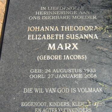 MARX Johanna Theodora Elizabeth Susanna nee JACOBS 1933-2008