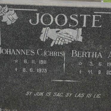 JOOSTE Johannes C. 1911-1975 &amp; Bertha Ann 1920-2001