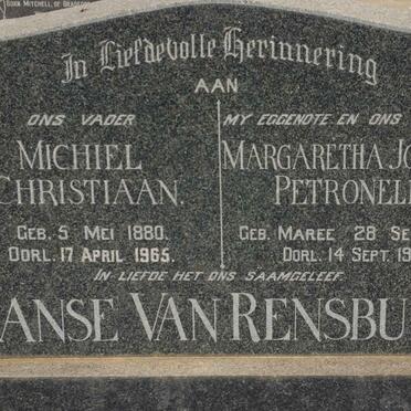 RENSBURG Michiel Christiaan, Janse van 1880-1965 &amp; Margaretha Johanna Petronella MAREE 1879-1956