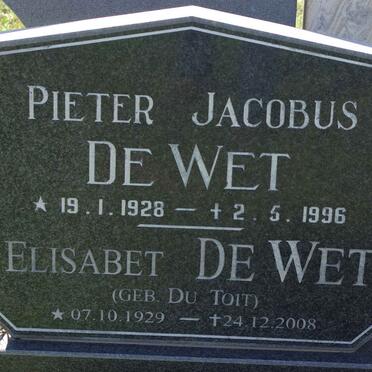 WET Pieter Jacobus, de 1928-1996 &amp; Elisabet Du TOIT 1929-2008