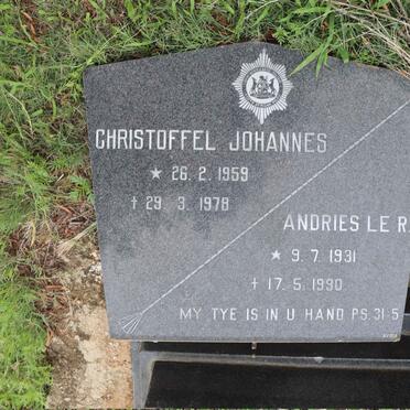 ERASMUS Andries Le R. 1931-1990 :: ERASMUS Christoffel Johannes 1959-1978