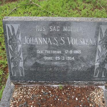 VOLSKENK Johanna S.S. nee PRETORIUS 1865-1954