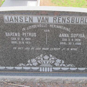 RENSBURG Barend Petrus, Jansen van 1904-1971 &amp; Anna Sophia  1906-1990