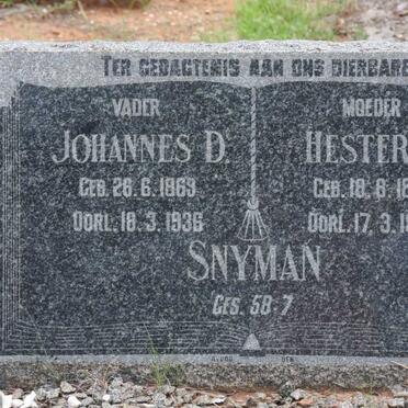 SNYMAN Johannes D. 1869-1936 &amp; Hester S. 1876-1938