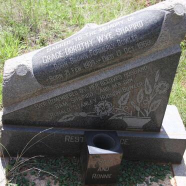 SHAPIRO Grace Dorothy Wye formerly BOWLER nee BROWN 1909-1968