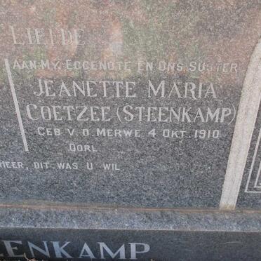 STEENKAMP Willem Jacobus 1892-1951 &amp; Jeanette Maria COETZEE, formerly STEENKAMP nee VAN DER MERWE 1910-