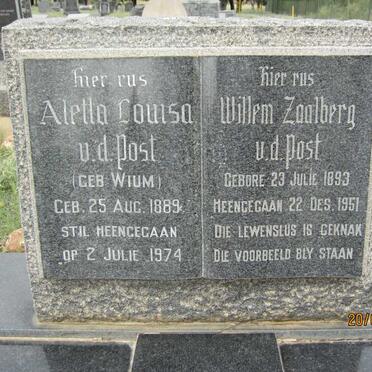 POST Willem Zaalberg, v.d. 1893-1951 &amp; Aletta Louisa WIUM 1889-1974