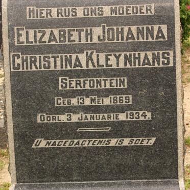 KLEYNHANS Elizabeth Johanna Christina nee SERFONTEIN 1869-1934