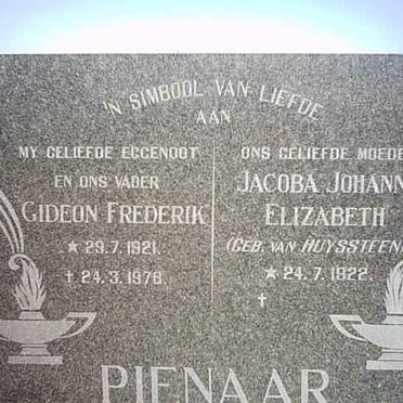 PIENAAR Gideon Frederik 1921-1976 &amp; Jacoba Johanna Elizabeth VAN HUYSSTEEN 1922-??