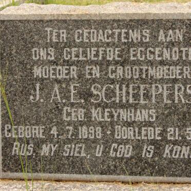 SCHEEPERS J.A.E. nee KLEYNHANS 1898-1968