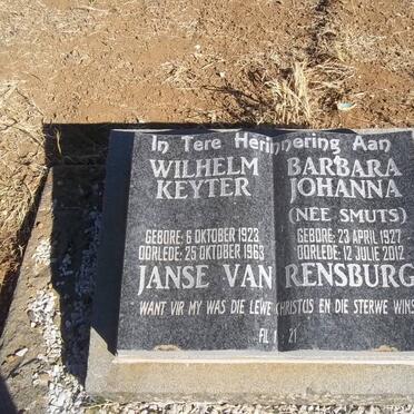 RENSBURG Wilhelm Keyter, Janse van 1923-1963 &amp; Barbara Johanna SMUTS 1927-2012