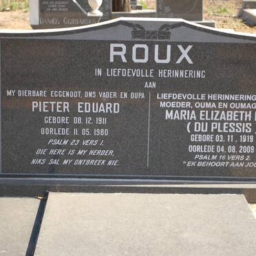 ROUX Pieter Eduard 1911-1980 &amp; Maria Elizabeth DU PLESSIS 1919-2009