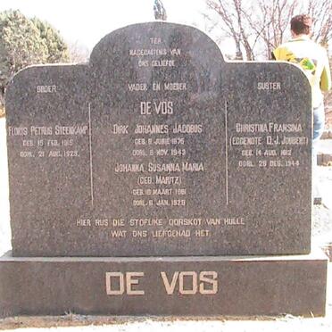 VOS Dirk Johannes Jacobus 1875-1943, de &amp; Johanna Susanna Maria MARITZ 1881-1928