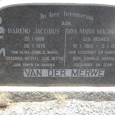 MERWE Barend Jacobus, van der 1908-1970 &amp; Dina Maria Magdalena BEUKES 1903-1961