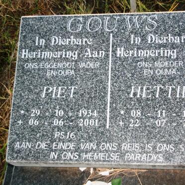 GOUWS Piet 1934-2001 & Hettie 1938-2007