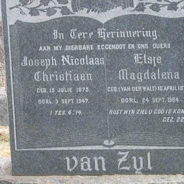 ZYL Joseph Nicolaas Christiaan, van 1875-1947 &amp; Elsje Magdalena VAN DER WALT 1879-1964