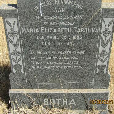BOTHA Maria Elizabeth Carolina nee RABIE 1896-1945