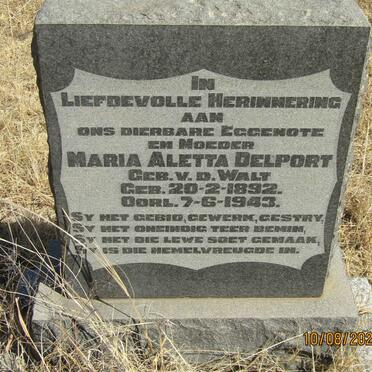 DELPORT Maria Aletta nee v.d. WALT 1892-1943