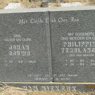 NIEKERK Johan Gouws, van 1928-  &amp; Phillipina Terblance VAN NIEKERK 1923-2002