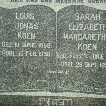 KOEN Louis Jonas 1868-1958 &amp; Sarah Elizabeth Margaretha CROUS 1868-1959