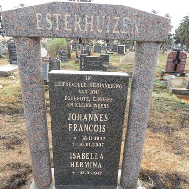 ESTERHUIZEN Johannes Francois 1947-2007 & Isabella Hermina 1947-