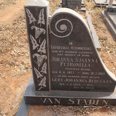 STADEN Gert Johannes Herclaas, van 1924- & Johanna Susanna Petronella formerly BRAND 1927-1984