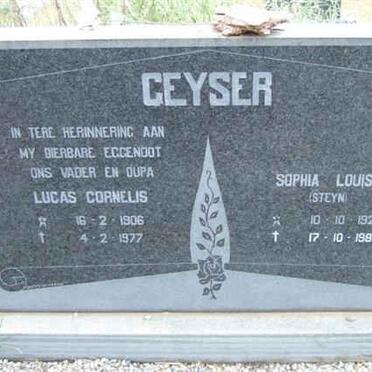 GEYSER Lucas Cornelis 1906-1977 &amp; Sophia Louisa STEYN 1920-1987