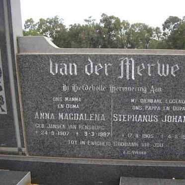 MERWE Stephanus Johannes, van der 1905-1974 &amp; Anna Magdalena JANSEN VAN RENSBURG 1907-1997