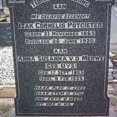 POTGIETER Izak Cornelis 1865-1920 :: VAN DER MERWE Anna Susanna nee UYS 1863-1933