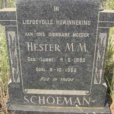 SCHOEMAN Hester M.M. nee LUBBE 1885-1962