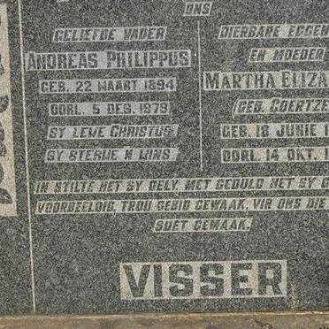VISSER Andreas Philippus 1894-1979 &amp; Martha Elizabeth COERTZEN 1897-1949