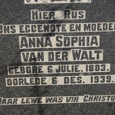 WALT Anna Sophia, van der 1883-1939