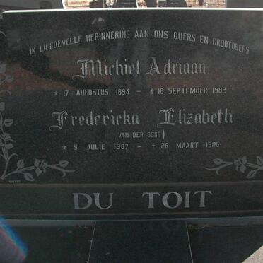 TOIT Michiel Adriaan, du 1894-1982 &amp; Fredericka Elizabeth VAN DER BERG 1907-1986