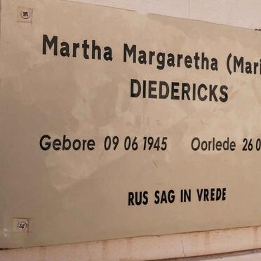 DIEDERICKS Martha Margaretha 1945-2012
