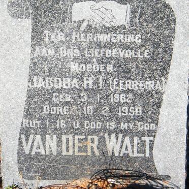 WALT Jacoba H.I., van der nee FERREIRA 1862-1958