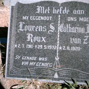 ROUX Lourens S. 1911-1972 &amp; Catharina M.F.?. VAN ZYL 1920-