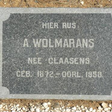 WOLMARANS A. nee CLAASENS 1872-1958