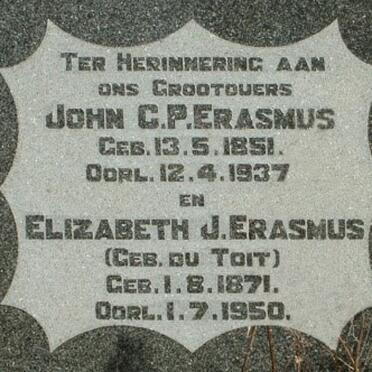ERASMUS John C.P. 1851-1937 &amp; Elizabeth J. DU TOIT 1871-1950