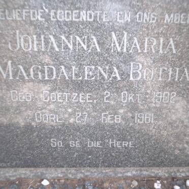 BOTHA Johanna Maria Magdalena nee COETZEE 1902-1961