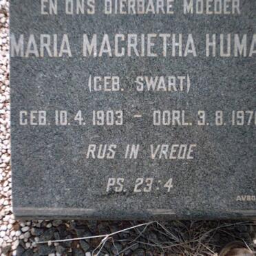 HUMAN Maria Magrietha nee SWART 1903-1970