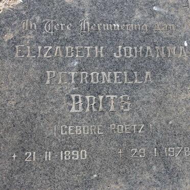 BRITS Elizabeth Johanna Petronella nee ROETZ 1890-1978