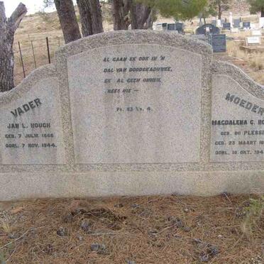 HOUGH Jan L. 1866-1944 &amp; Magdalena C. DU PLESSIS 1870-1944