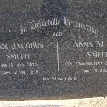 SMITH Adam Jacobus 1875-1949 &amp; Anna M.M.G. DANNHAUSER 1880-1958
