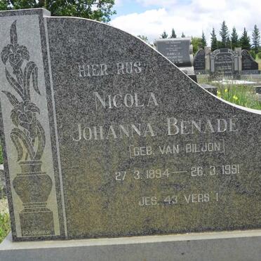 BENADÉ Nicola Johanna nee van BILJON 1894-1991