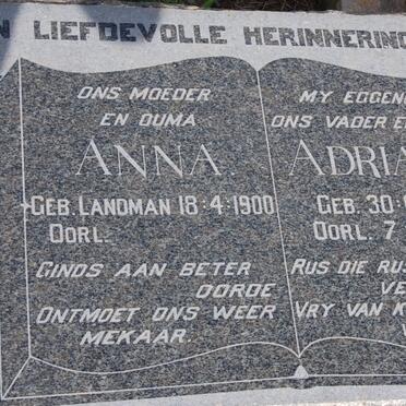 ? Adriaan 1894-1955 &amp; Anna LANDMAN 1900-