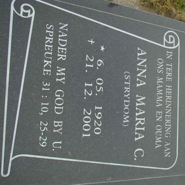 GREGORY Anna Maria C. nee STRYDOM 1920-2001