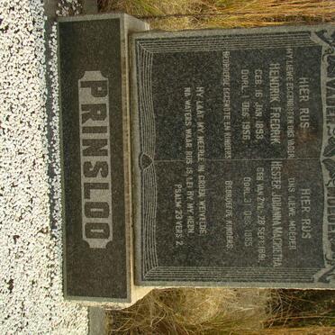 PRINSLOO Hendrik Fredrik 1893-1956 &amp; Hester Johanna Magrietha VAN ZYL 1891-1965