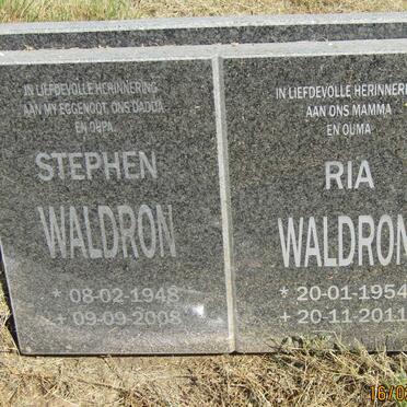 WALDRON Stephen 1948-2008 &amp; Ria 1954-2011