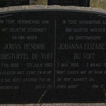 TOIT Johan Hendrik Christoffel, du 1908-1963 &amp; Johanna Elizabeth 1905-1996