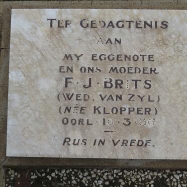 BRITS F.J. voorheen VAN ZYL nee KLOPPER -1936
